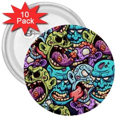 Zombie Heads Pattern 3  Buttons (10 Pack)  by Simbadda
