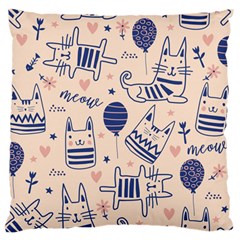 Cute Cats Doodle Seamless Pattern With Funny Characters Large Premium Plush Fleece Cushion Case (two Sides) by Simbadda