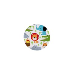 Seamless Pattern Vector With Animals Cartoon 1  Mini Buttons by Simbadda
