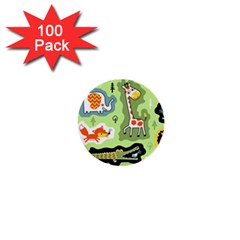 Seamless-pattern-with-wildlife-animals-cartoon 1  Mini Buttons (100 Pack)  by Simbadda