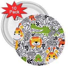 Seamless Pattern With Wildlife Cartoon 3  Buttons (10 Pack)  by Simbadda