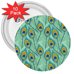 Lovely Peacock Feather Pattern With Flat Design 3  Buttons (10 Pack)  by Simbadda