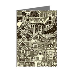 Four Hand Drawn City Patterns Mini Greeting Card by Simbadda