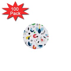 Vector Set Isolates With Cute Bird Scandinavian Style 1  Mini Buttons (100 Pack)  by Simbadda