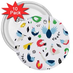 Vector Set Isolates With Cute Bird Scandinavian Style 3  Buttons (10 Pack)  by Simbadda