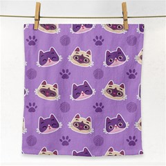 Cute-colorful-cat-kitten-with-paw-yarn-ball-seamless-pattern Face Towel by Simbadda