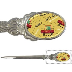 Childish-seamless-pattern-with-dino-driver Letter Opener by Simbadda