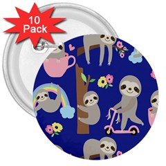 Hand-drawn-cute-sloth-pattern-background 3  Buttons (10 Pack)  by Simbadda
