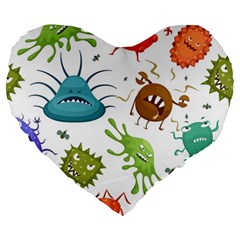 Dangerous-streptococcus-lactobacillus-staphylococcus-others-microbes-cartoon-style-vector-seamless-p Large 19  Premium Heart Shape Cushions by Simbadda