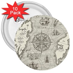Vintage World Map Antique 3  Buttons (10 Pack)  by Proyonanggan
