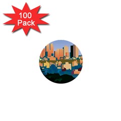 City Buildings Urban Dawn 1  Mini Buttons (100 Pack)  by Bangk1t