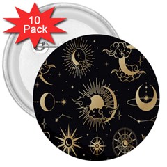 Asian-set With Clouds Moon-sun Stars Vector Collection Oriental Chinese Japanese Korean Style 3  Buttons (10 Pack)  by Bangk1t