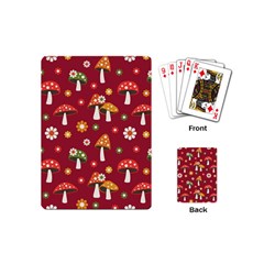 Woodland Mushroom And Daisy Seamless Pattern On Red Backgrounds Playing Cards Single Design (mini) by Amaryn4rt