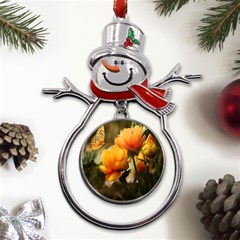 Yellow Butterfly Flower Metal Snowman Ornament by artworkshop