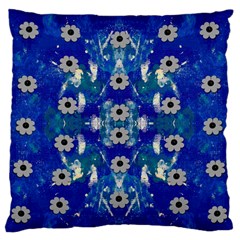 Oilpainting Blue Flowers In The Peaceful Night Large Premium Plush Fleece Cushion Case (one Side) by pepitasart