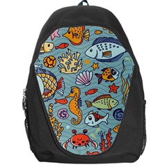 Cartoon Underwater Seamless Pattern With Crab Fish Seahorse Coral Marine Elements Backpack Bag by uniart180623