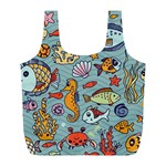 Cartoon Underwater Seamless Pattern With Crab Fish Seahorse Coral Marine Elements Full Print Recycle Bag (L) Front