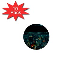Night Black City Neon Sky Stars Moon Abstract 1  Mini Buttons (10 Pack)  by Cowasu