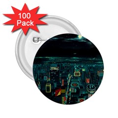 Night Black City Neon Sky Stars Moon Abstract 2 25  Buttons (100 Pack)  by Cowasu