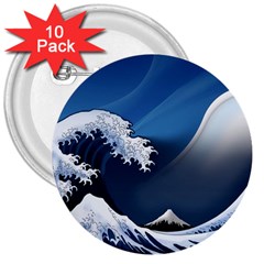 The Great Wave Off Kanagawa 3  Buttons (10 Pack)  by pakminggu