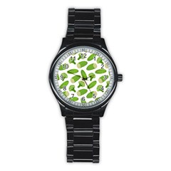 Vegetable Pattern With Composition Broccoli Stainless Steel Round Watch by pakminggu