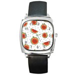 Seamless Background Pattern with Watermelon Slices Square Metal Watch Front