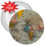 Vintage World Map 3  Buttons (10 pack)  Front