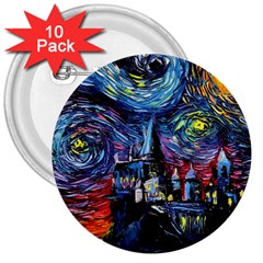 Castle Starry Night Print Van Gogh Parody 3  Buttons (10 Pack)  by Sarkoni