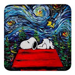 Dog Cartoon Vincent Van Gogh s Starry Night Parody Square Glass Fridge Magnet (4 Pack) by Sarkoni