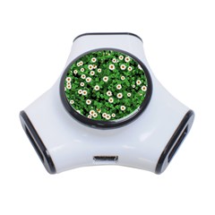 Daisies Clovers Lawn Digital Drawing Background 3-port Usb Hub by Ravend