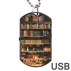 Books On Bookshelf Assorted Color Book Lot In Bookcase Library Dog Tag Usb Flash (two Sides) by Ravend