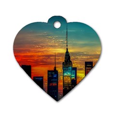 New York City Skyline Usa Dog Tag Heart (two Sides) by Ndabl3x