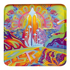 Multicolored Optical Illusion Painting Psychedelic Digital Art Square Glass Fridge Magnet (4 Pack) by Bedest