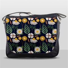 Flower Grey Pattern Floral Messenger Bag by Dutashop