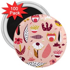Scandinavian Flat Floral Background Coral Pink White Black Gold Pattern 3  Magnets (100 Pack) by Sarkoni