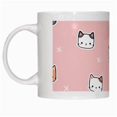 Cute Cat Cartoon Doodle Seamless Pink Pattern White Mug by Grandong
