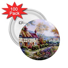 Colorful Cottage River Colorful House Landscape Garden Beautiful Painting 2 25  Buttons (100 Pack)  by Grandong