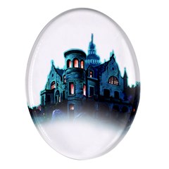 Blue Castle Halloween Horror Haunted House Oval Glass Fridge Magnet (4 Pack) by Sarkoni