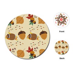 Leaves Foliage Acorns Barrel Playing Cards Single Design (round) by Ndabl3x