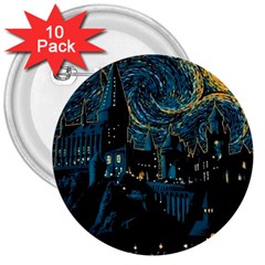 Hogwarts Starry Night Van Gogh 3  Buttons (10 Pack)  by Sarkoni