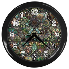 Digital Art Triangle Pattern Texture Mosaic Wall Clock (black) by Grandong