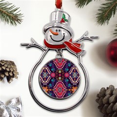 Pattern Ornament Motif Colorful Texture Metal Snowman Ornament by Grandong