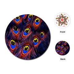 Peacock-feathers,blue,yellow Playing Cards Single Design (round) by nateshop