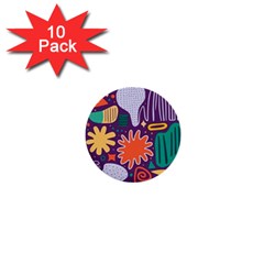 Colorful Shapes On A Purple Background 1  Mini Buttons (10 Pack)  by LalyLauraFLM