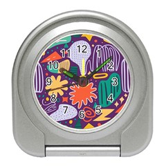 Colorful Shapes On A Purple Background Travel Alarm Clock by LalyLauraFLM