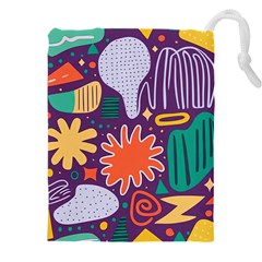 Colorful Shapes On A Purple Background Drawstring Pouch (4xl) by LalyLauraFLM