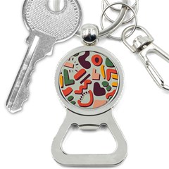 Shapes In Retro Colors On A Green Background Bottle Opener Key Chain by LalyLauraFLM
