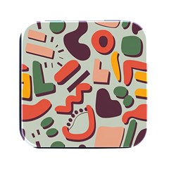 Shapes In Retro Colors On A Green Background Square Metal Box (black) by LalyLauraFLM