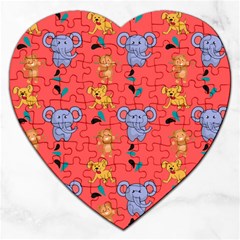 Elephant Monkey Dog Cartoon Jigsaw Puzzle (heart) by Pakjumat