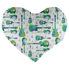Guitars Music Notes Seamless Pattern Large 19  Premium Flano Heart Shape Cushions by Pakjumat